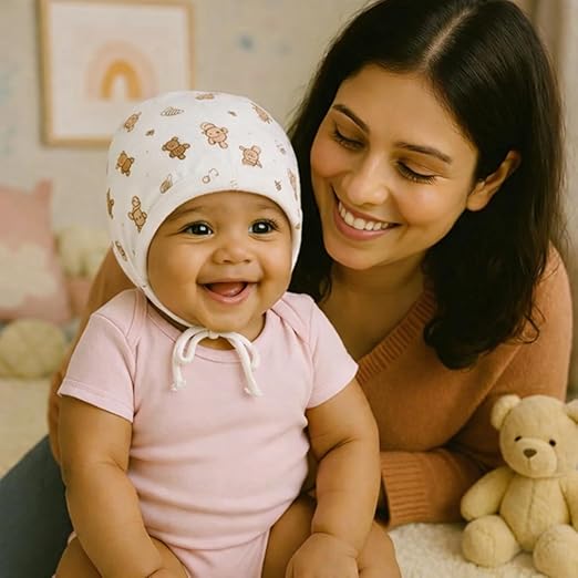 Muslin Dori Cap - Combo of 3 (Bear Snuggle, dinoland, Space Bear)