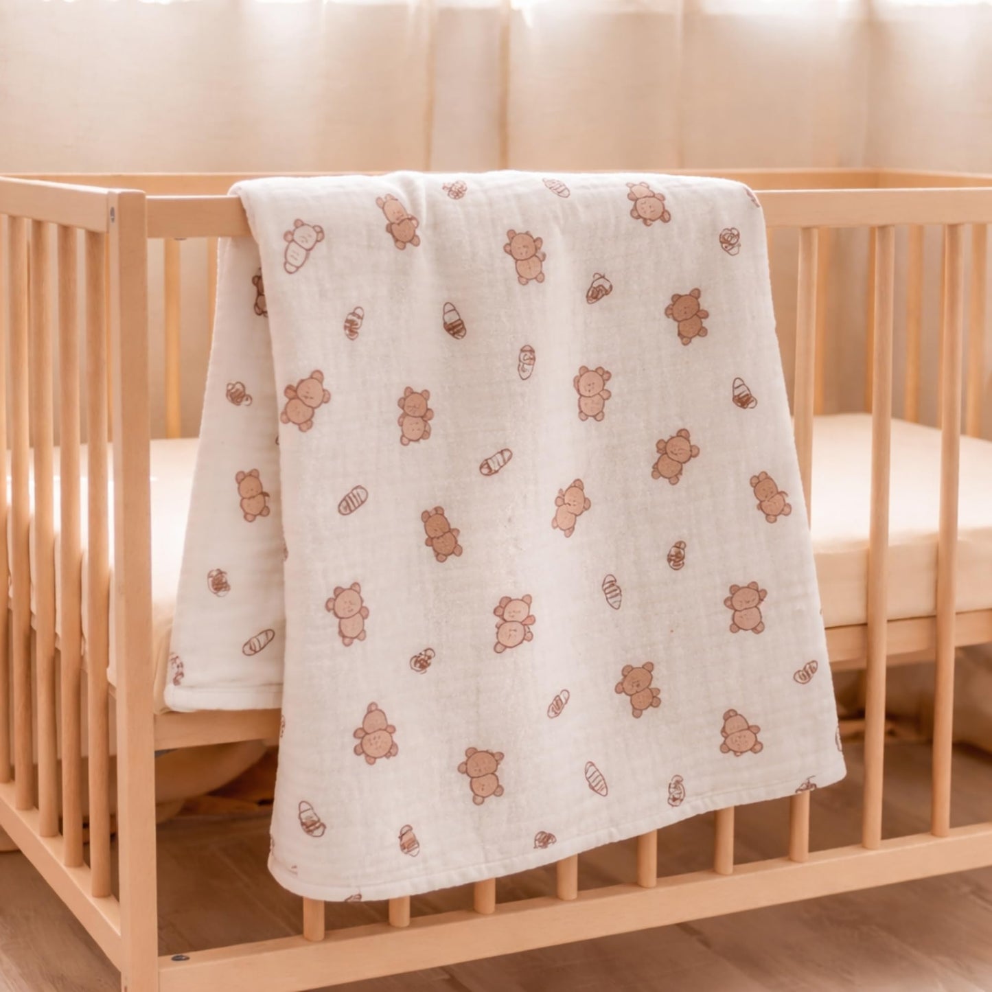 Organic Cotton Muslin Blanket - Bear Snuggle