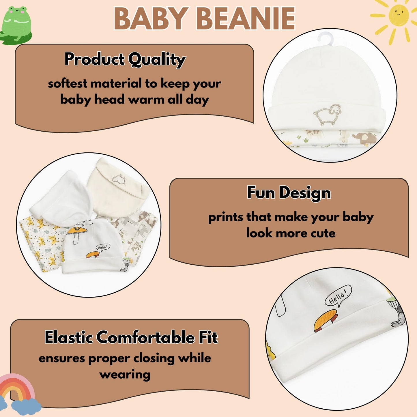 Unisex Baby Beanies Set of 5 - Little Lamb