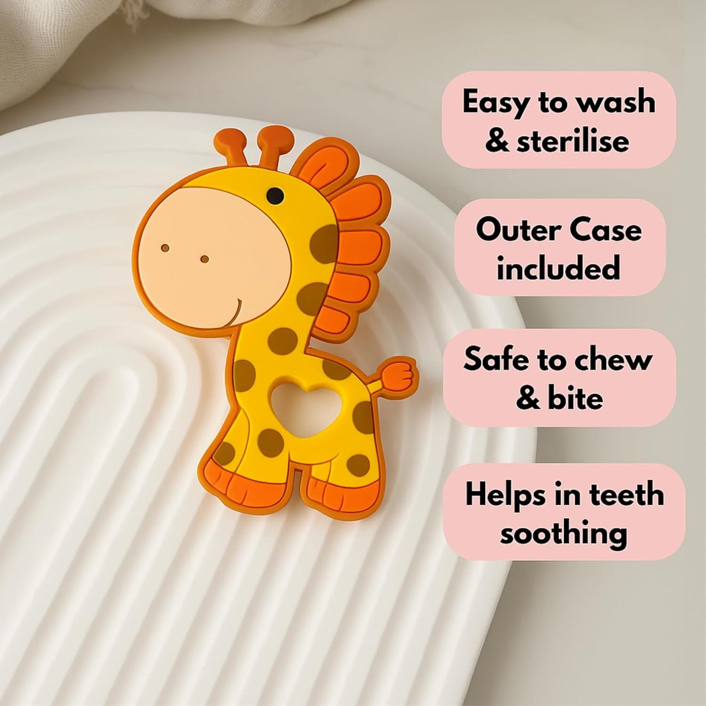Silicone Cartoon Teether-Giraffe (Orange)