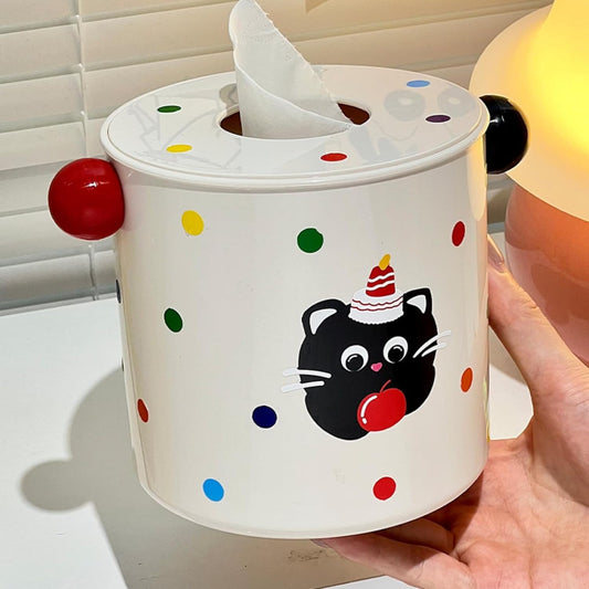 Decorative DIY Baby Wipes & Tissue Storage Box - Polka Kitty White