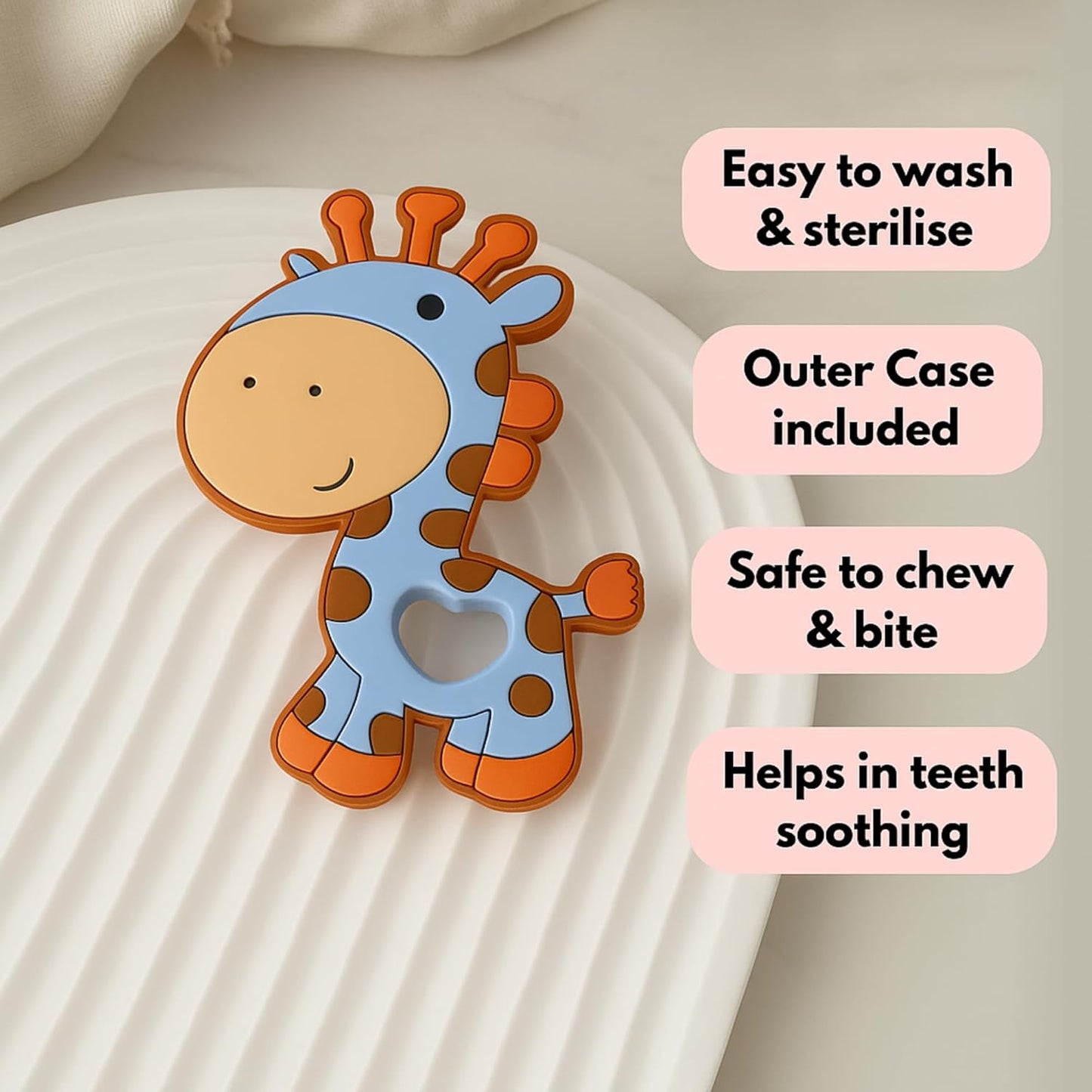 Silicone Cartoon Teether - Giraffe (Blue)