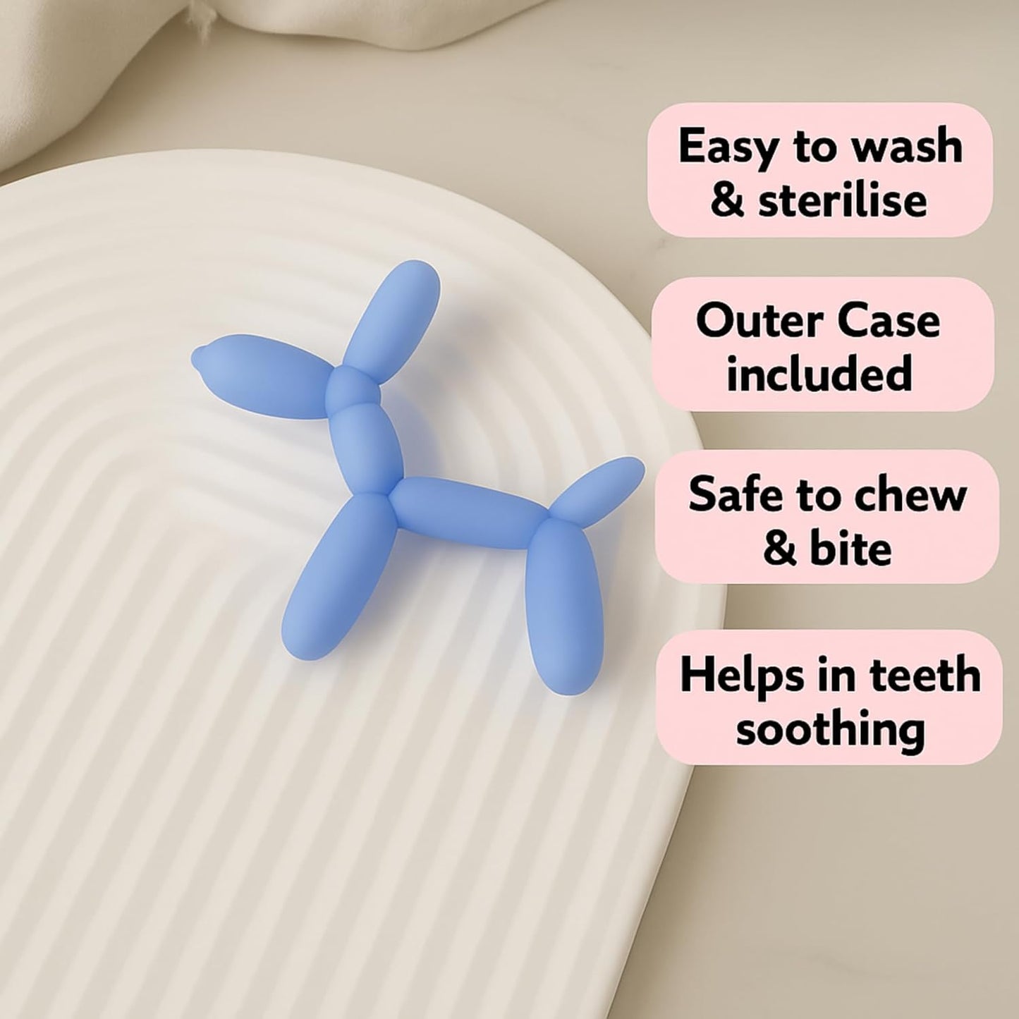 Premium Balloon Dog Shaped Silicone Teether (Blue)