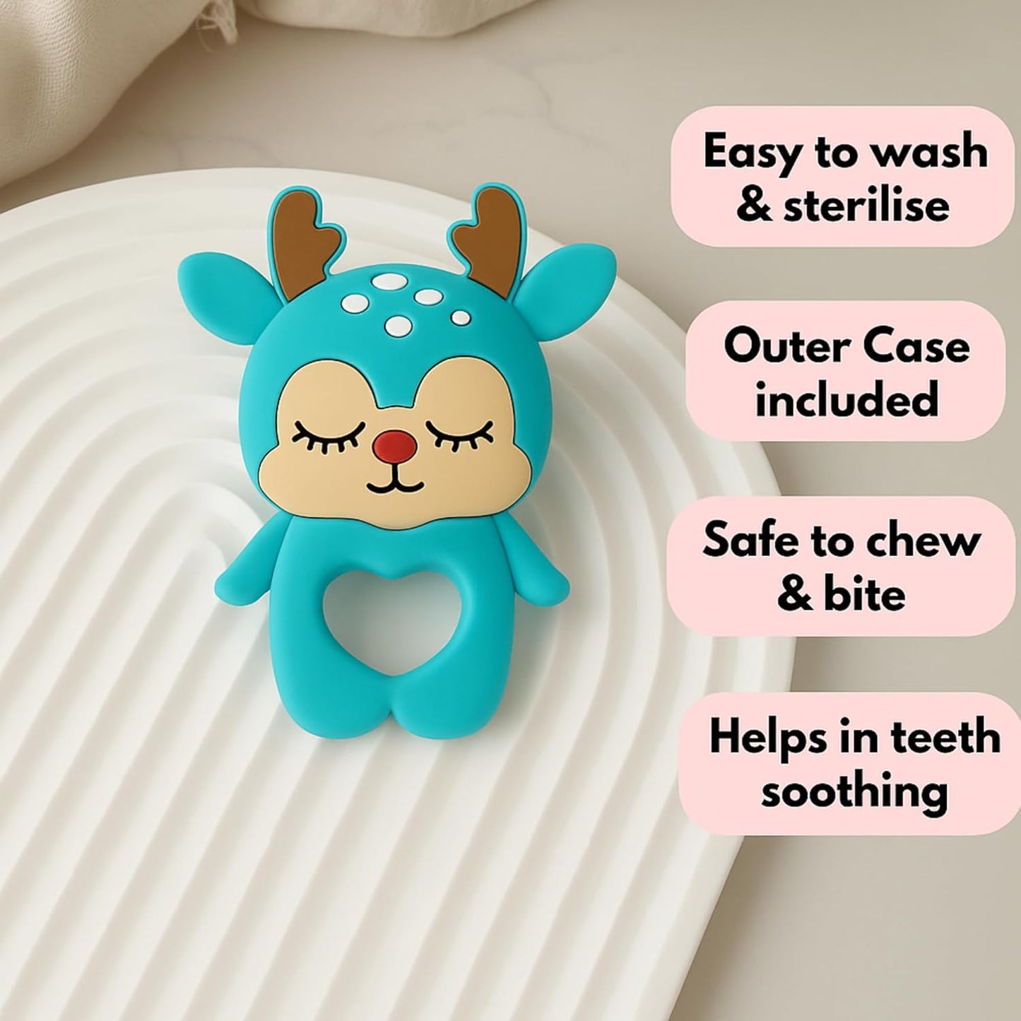 Silicone Cartoon Teether- Deer (Turquoise )