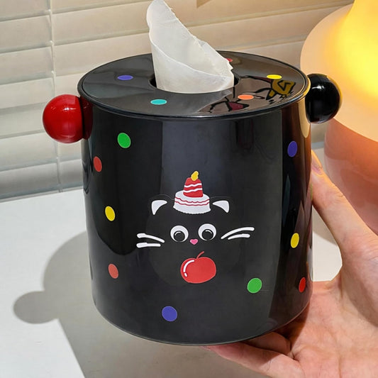 Decorative DIY Baby Wipes & Tissue Storage Box - Polka Kitty Black