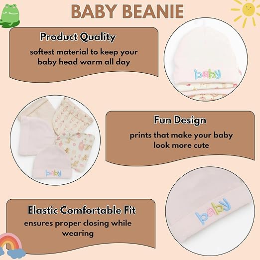 Unisex Baby Beanies Set of 5 - Soft Blush Wonders