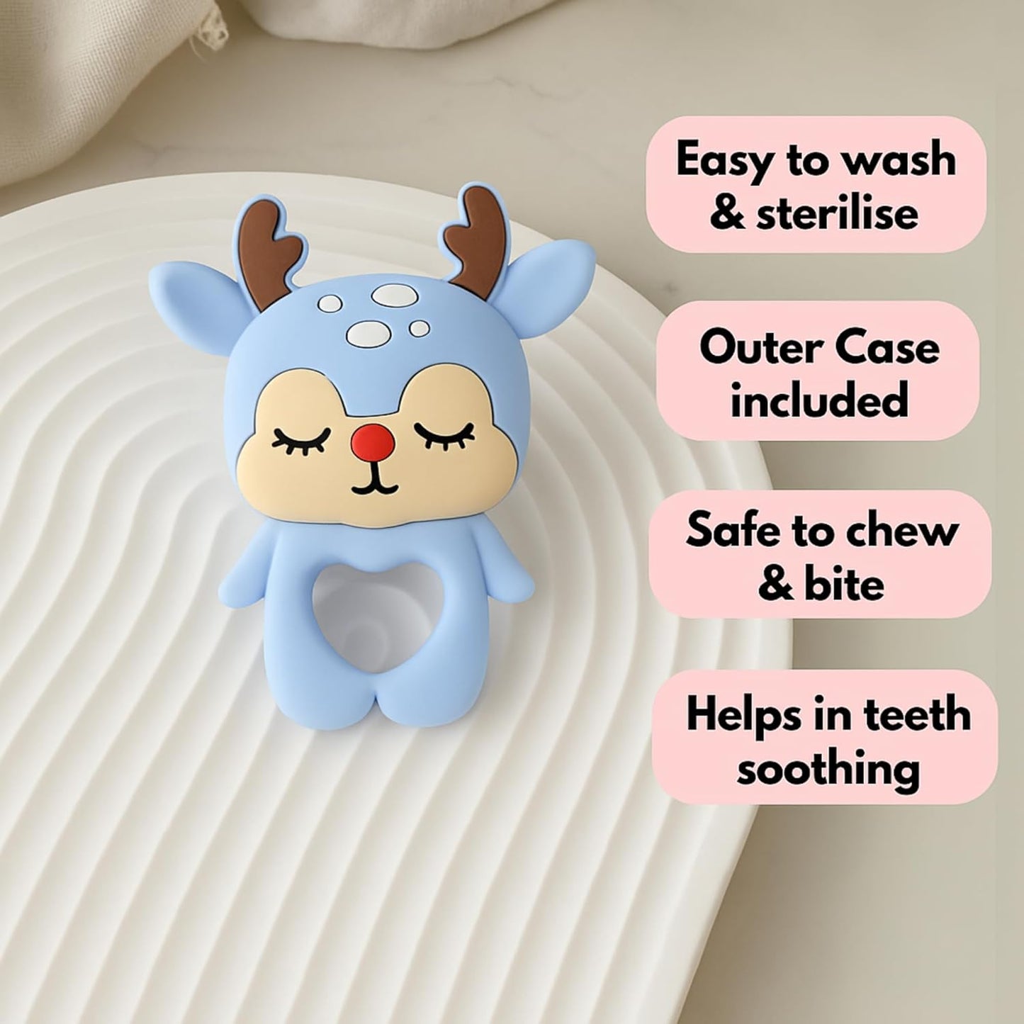 Silicone Cartoon Teether - Deer (Blue)