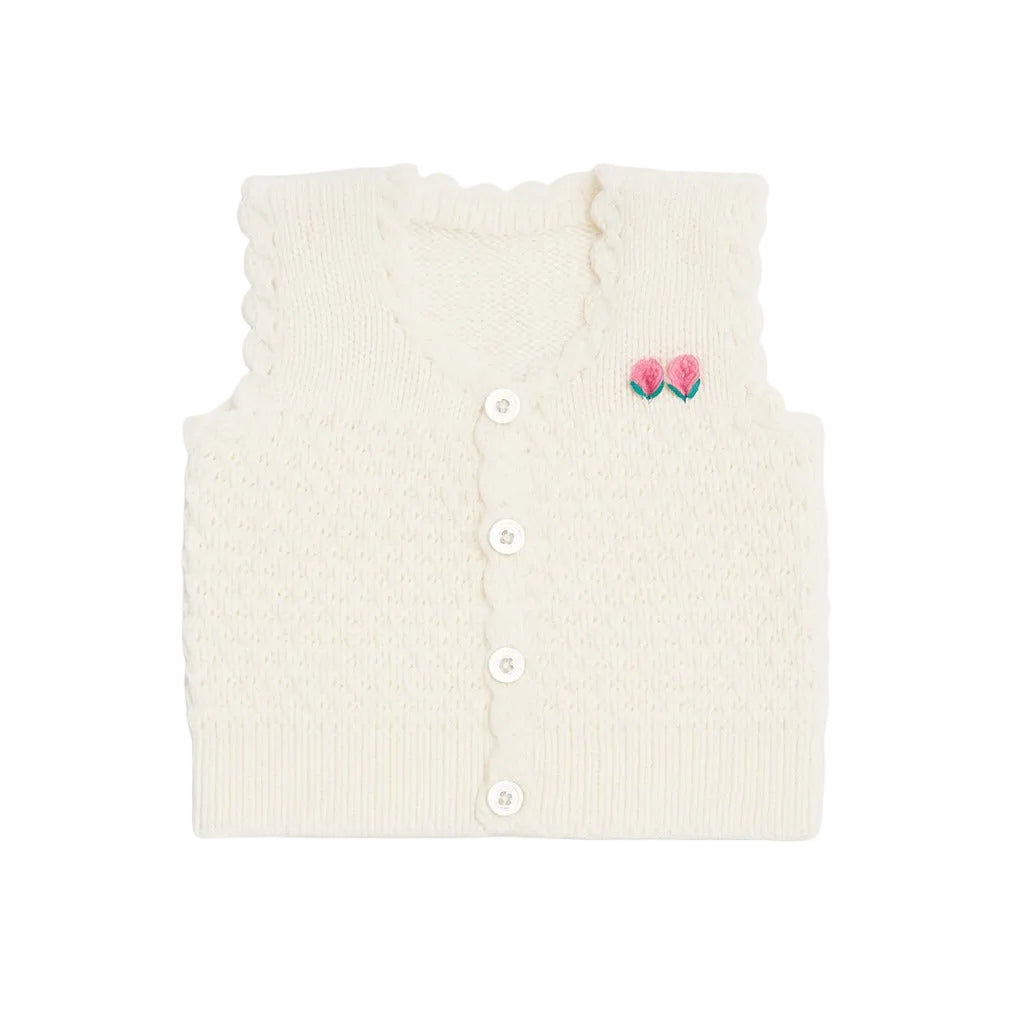 Woolen Vest V Neck - White Foam