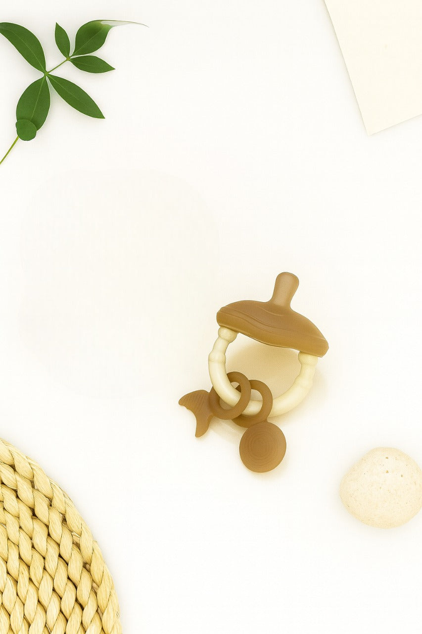 Premium Pacifier Silicone Teether with toy rings (Beige-white)