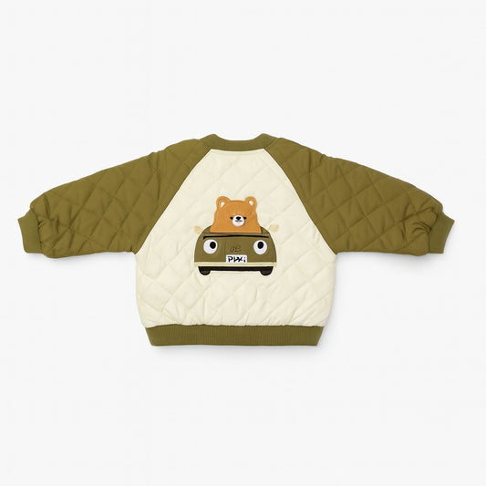 Baby Puffer Jacket With 2 Pockets - Olive Bear