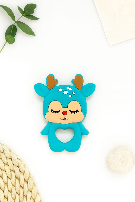 Silicone Cartoon Teether- Deer  (Turquoise )