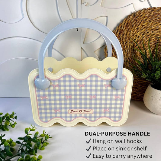 Multi-Purpose Bathroom & Vanity Storage Basket with Portable Handle - Blue Checks