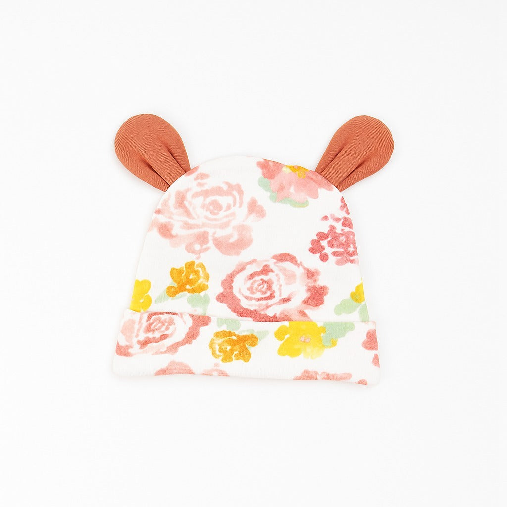 Beanie With Teddy Ears - Floral Splash