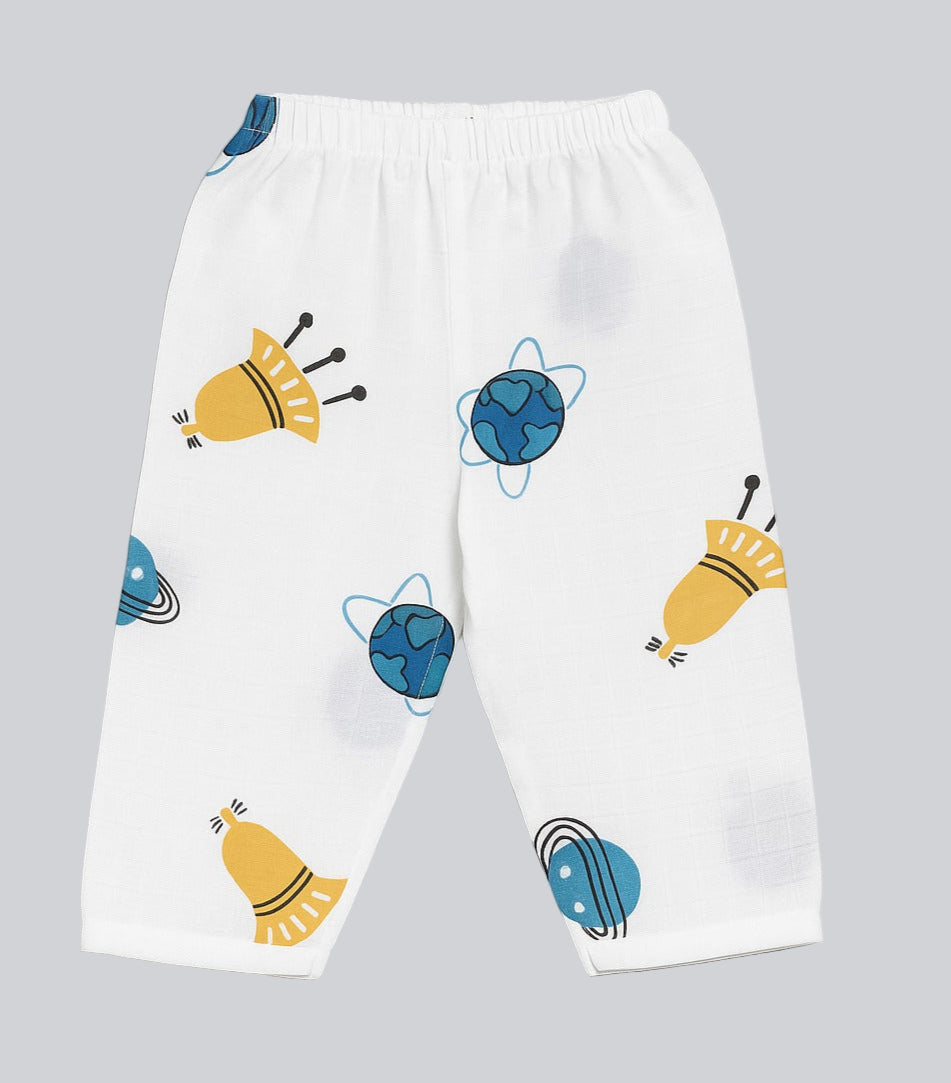 Muslin Full Sleeves Jhabla Set - Organic Cotton Muslin - Space Bear