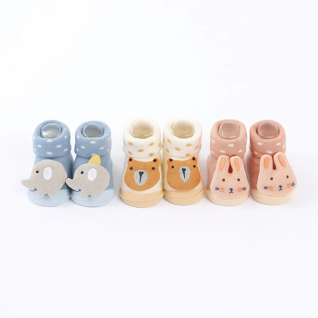Knitted Winter Booties for Babies with Sound - Set of 3 Mix Print