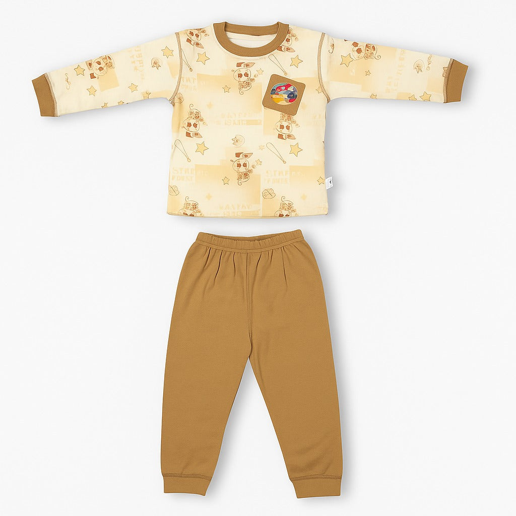 Full Sleeves Tshirt & Jogger Co-ord Set - Beige Sporty Bot
