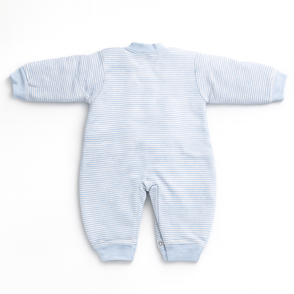 Romper With Snap Buttons - Pastel Blue Stripes