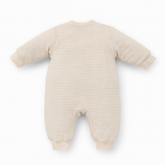 Romper With Snap Buttons - Soft Beige Stripes
