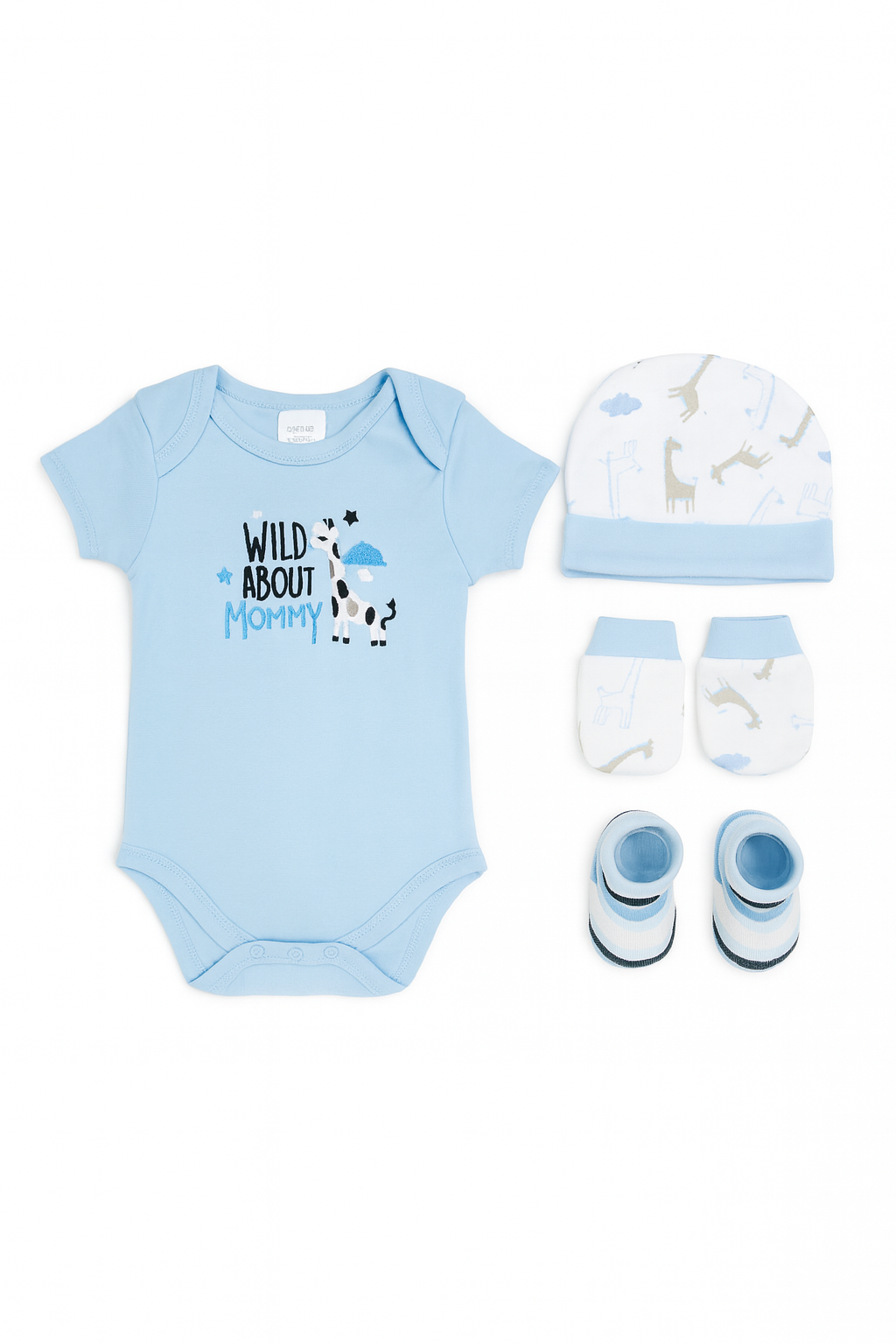 4 pcs Baby Clothing Gift Set - Blue Giraffe Love
