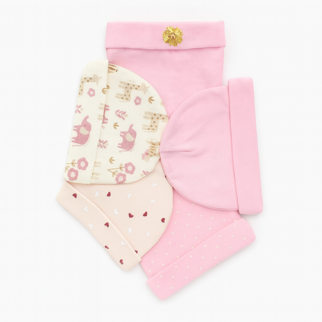 Unisex Baby Beanies Set of 5 - Rosy Bloom