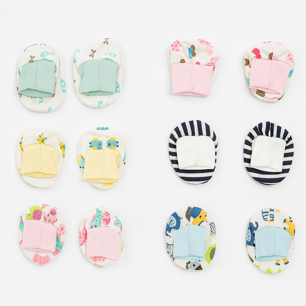 Baby Assorted Combo - Set of 6 Mittens & 6 Booties (Mix Print)