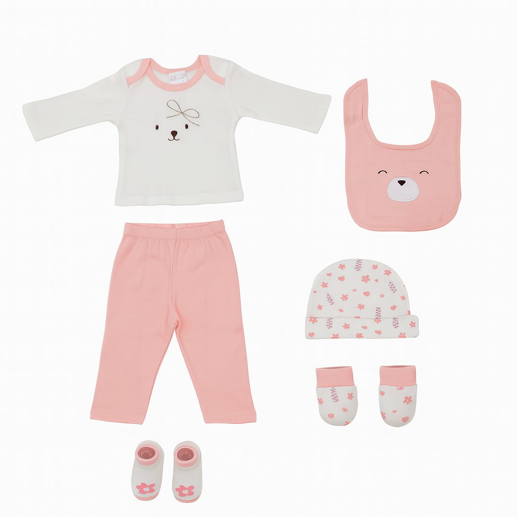6 pcs Baby Clothing Gift Set - Pink Tiny Bear (Copy)