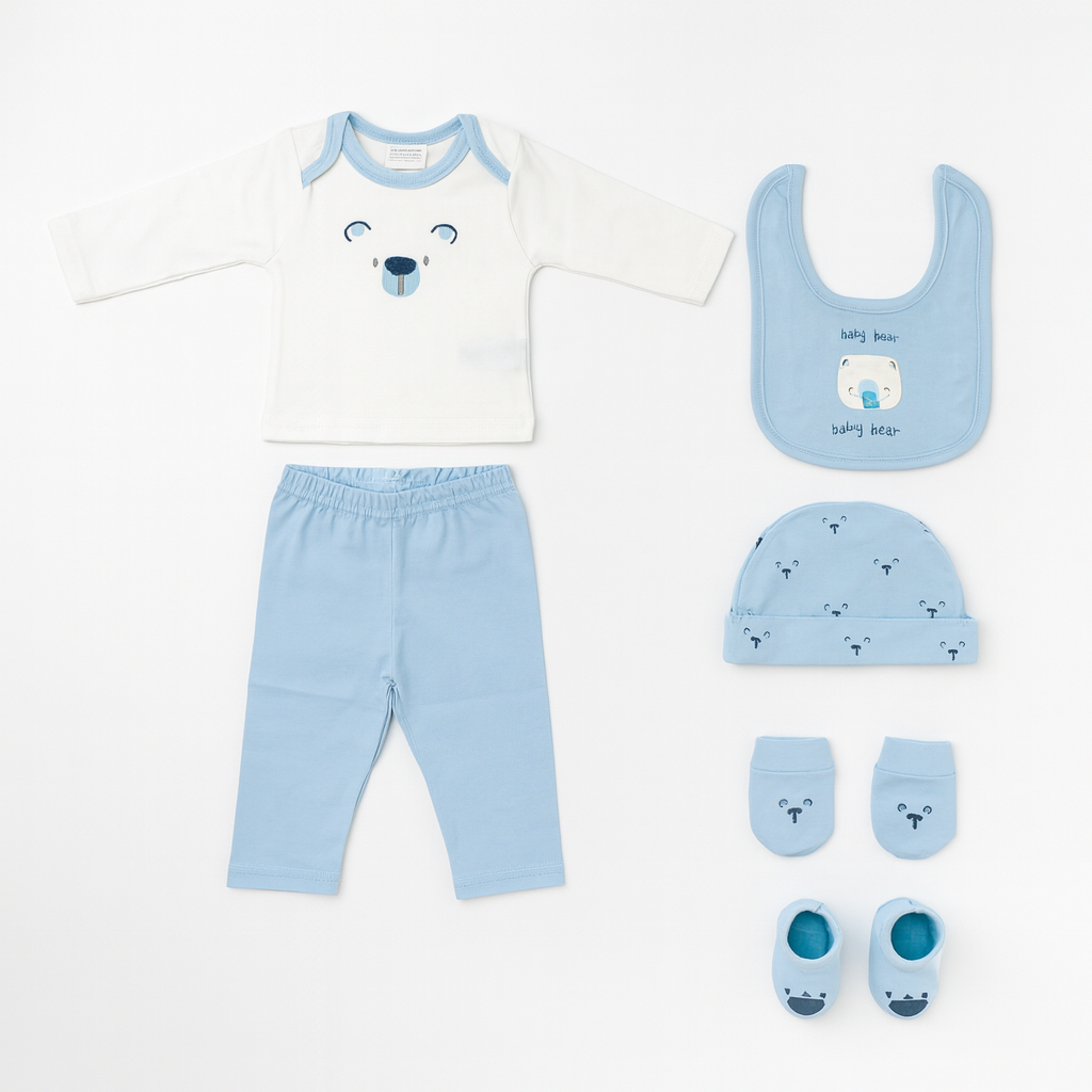 6 pcs Baby Clothing Gift Set - Blue Tiny Bear