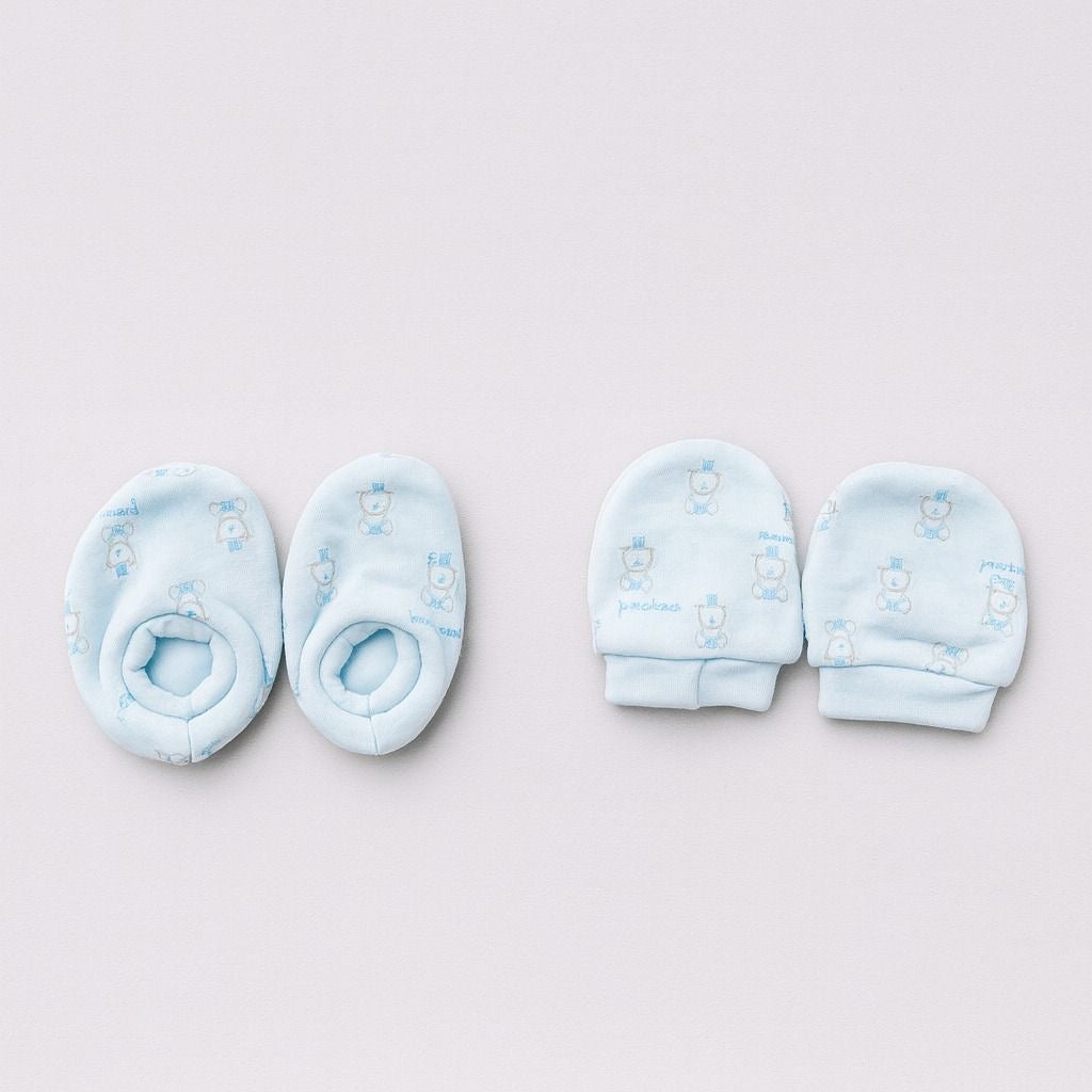 Baby Mittens & Booties- Sky Blue Teddy