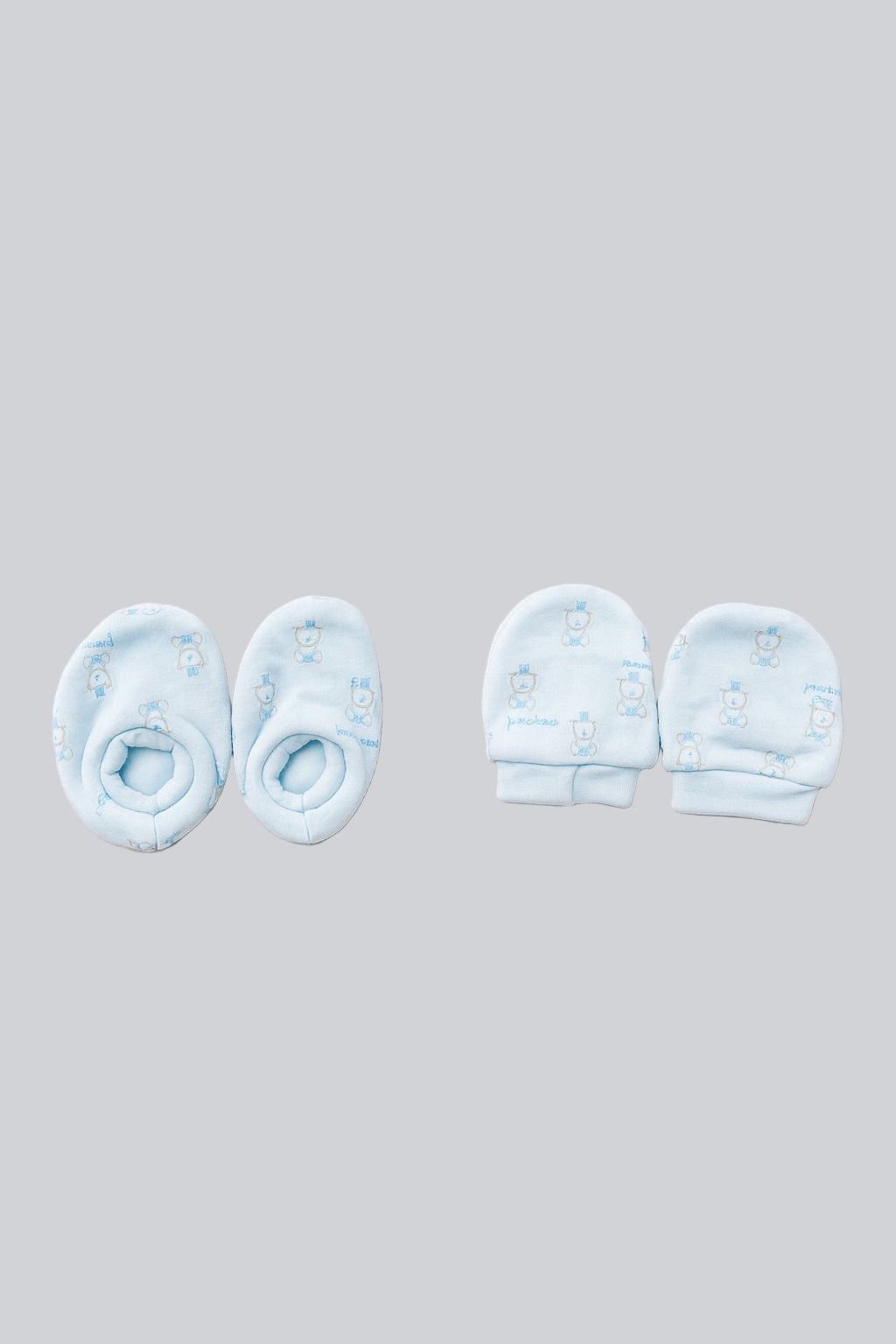 Baby Mittens & Booties- Sky Blue Teddy