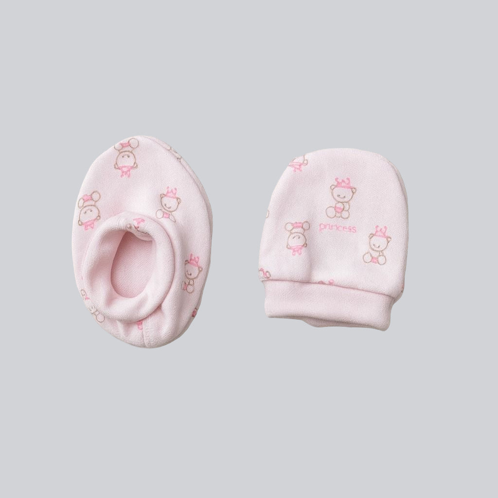 Baby Mittens & Booties- 2 Light Pink Teddy