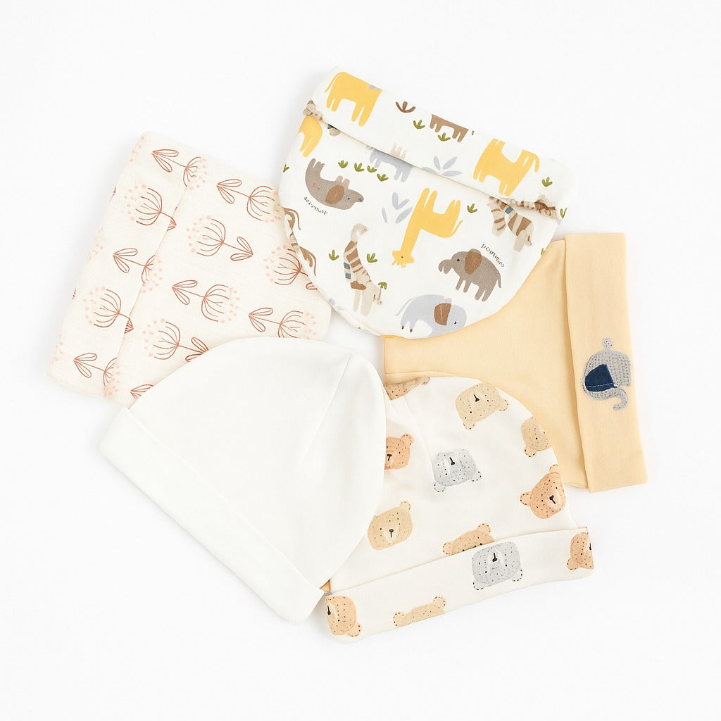 Unisex Baby Beanies Set of 5 - Tiny Elephant