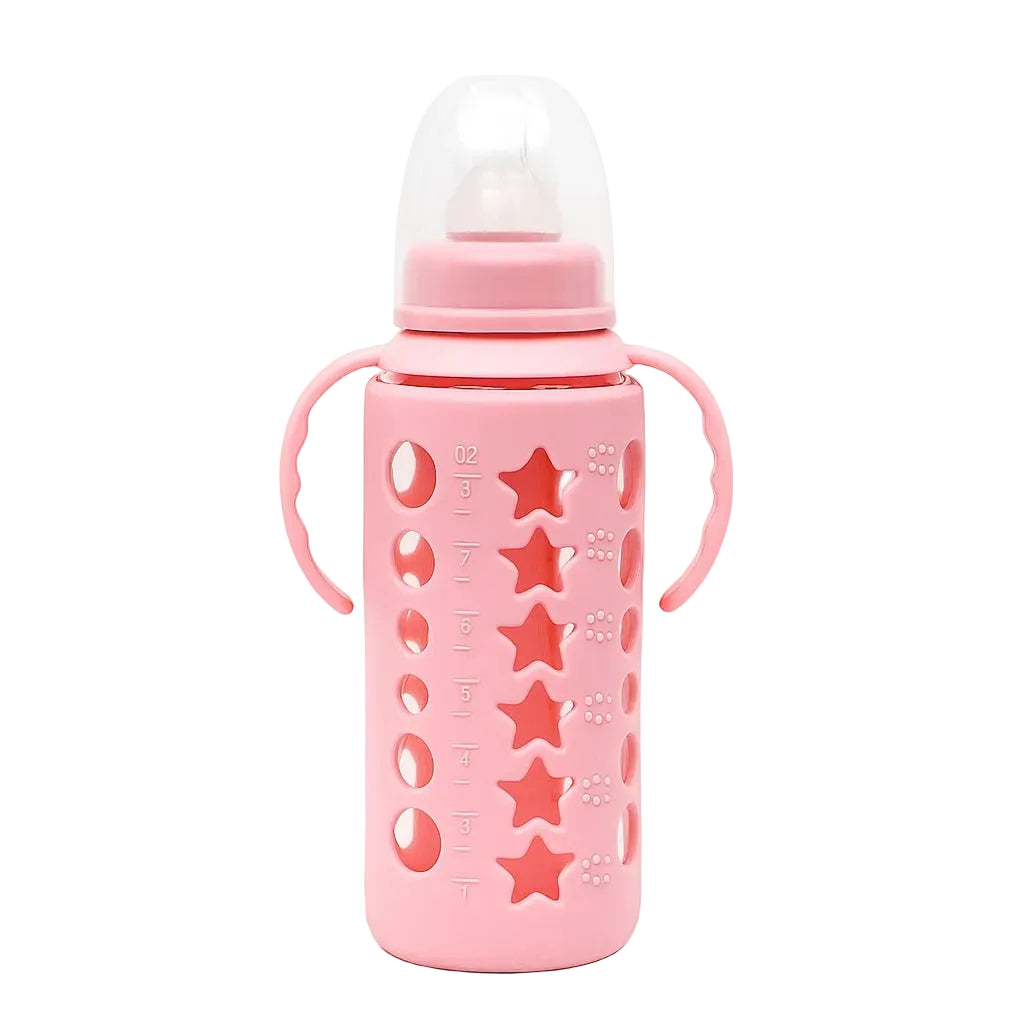 Glass Feeding Bottle With Handle 250ml - Rosy Starry