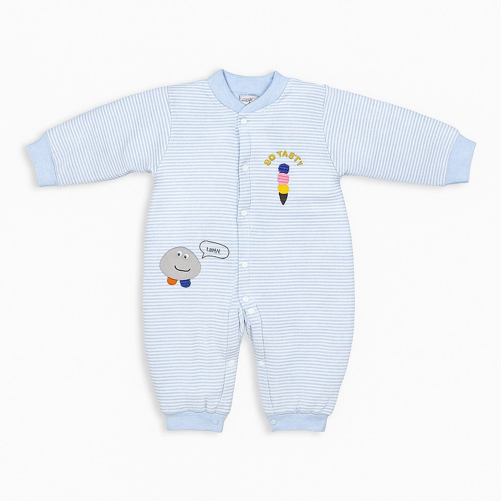 Romper With Snap Buttons - Pastel Blue Stripes