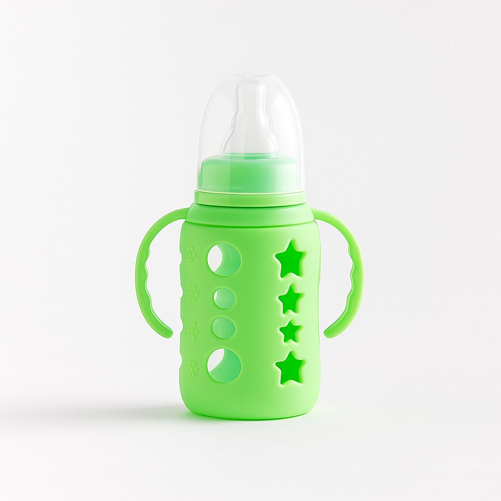 Glass Feeding Bottle With Handle 120ml - Green Orbit