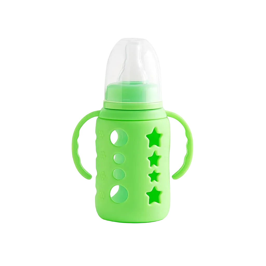 Glass Feeding Bottle With Handle 120ml - Green Orbit
