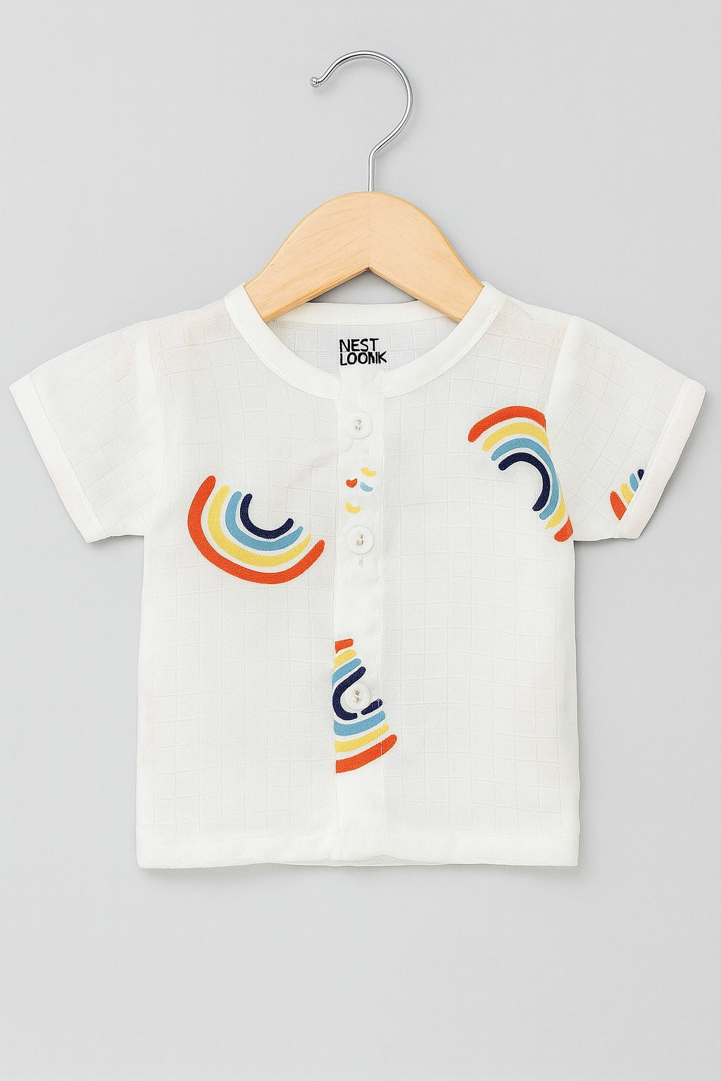 Half Sleeves Jhabla Set - Organic Cotton Muslin - Rainbow Dreams