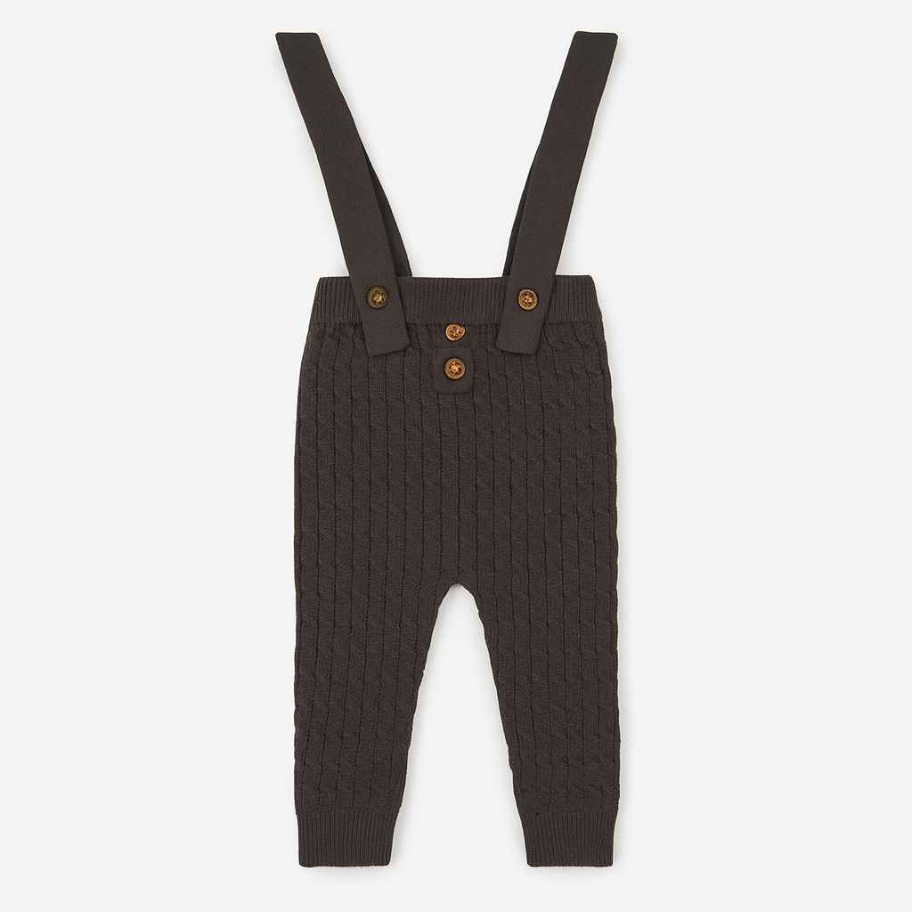 Knitted Dungaree Set With Suspenders - Espresso Stripes
