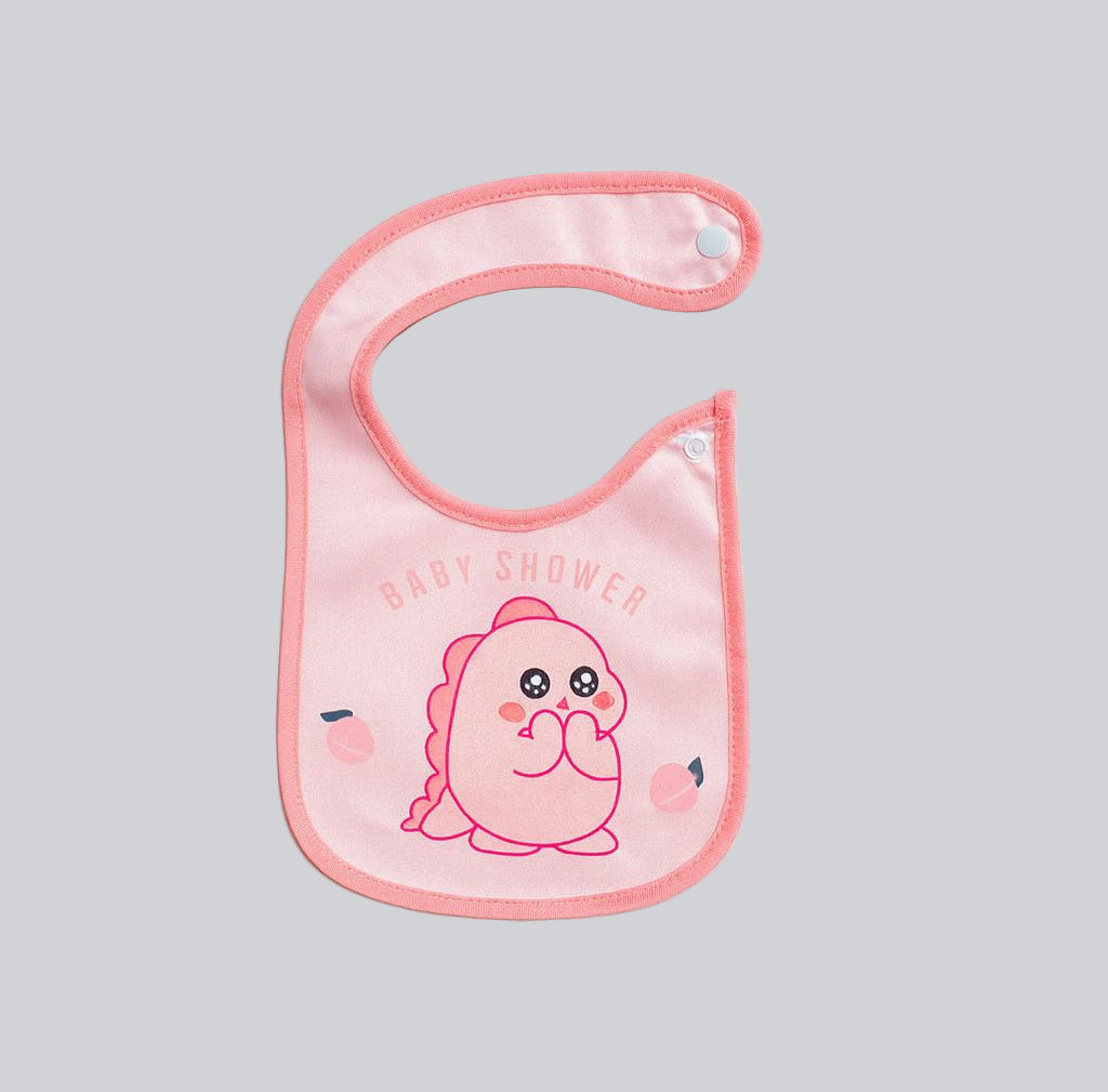 Waterproof Feeding Bibs with Snap Button Closure - Pink Dino