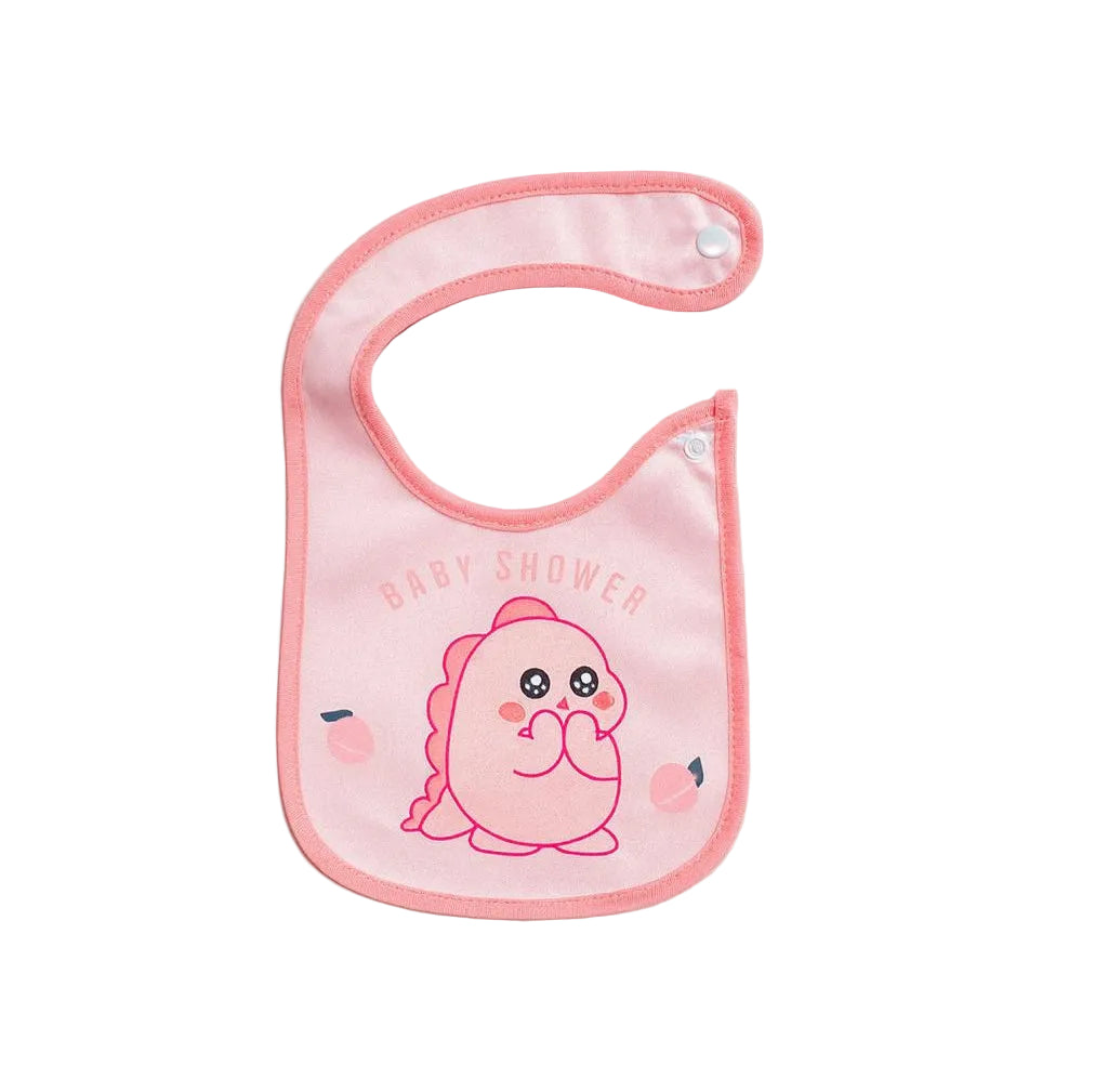 Waterproof Feeding Bibs with Snap Button Closure - Pink Dino
