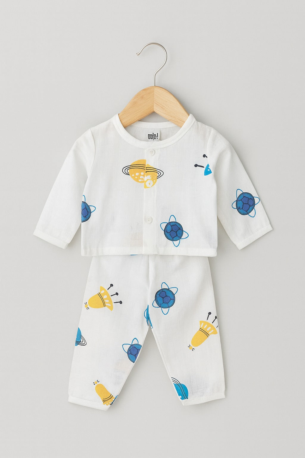 Muslin Full Sleeves Jhabla Set - Organic Cotton Muslin - Space Bear