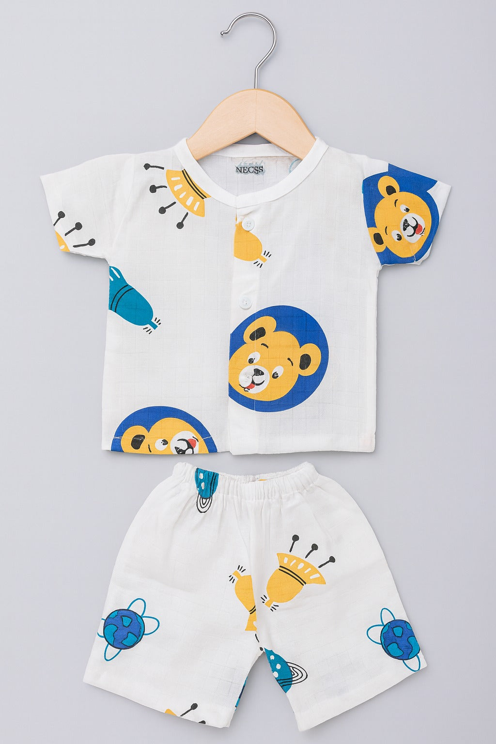 Half Sleeves Jhabla Set - Organic Cotton Muslin- Space bear