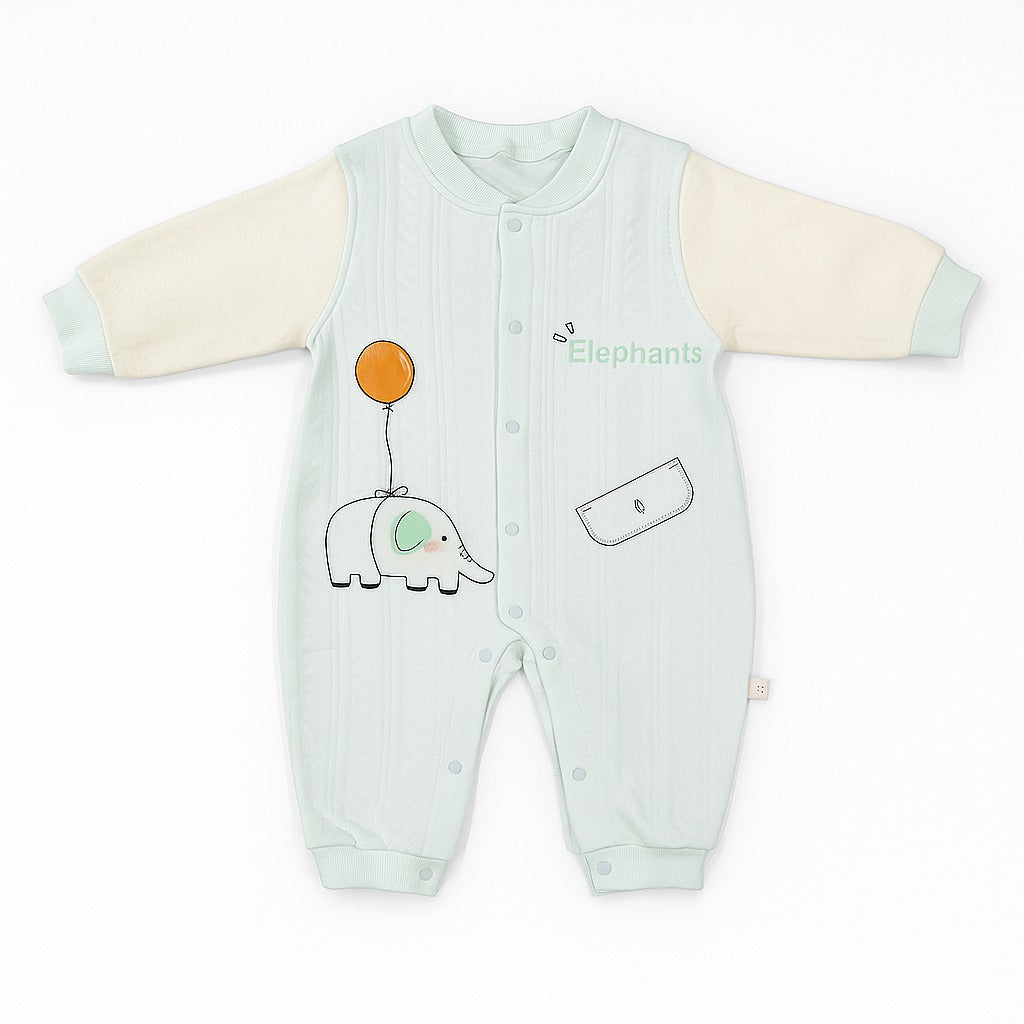 Romper With Snap Buttons - Mint Trunk