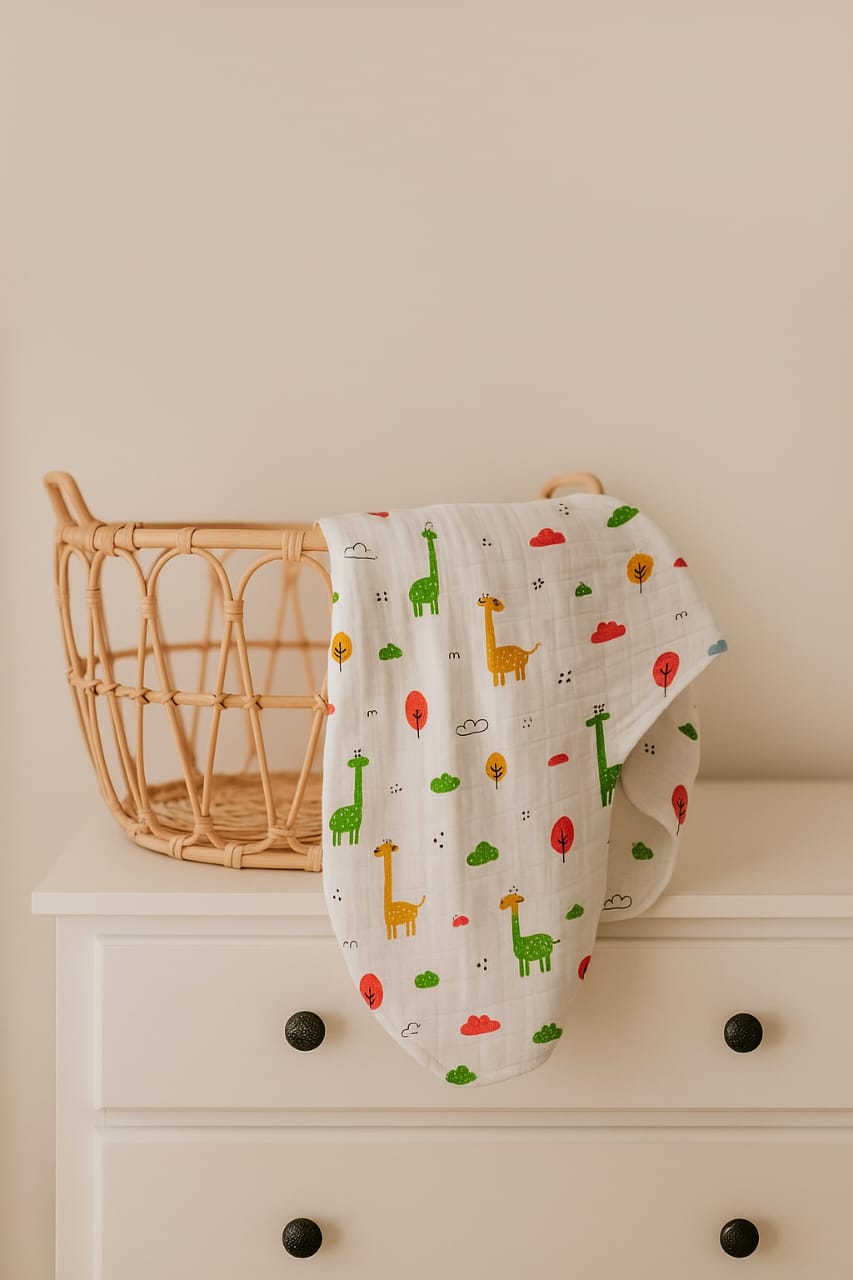 Organic Cotton Muslin Blanket - Giraffe Safari