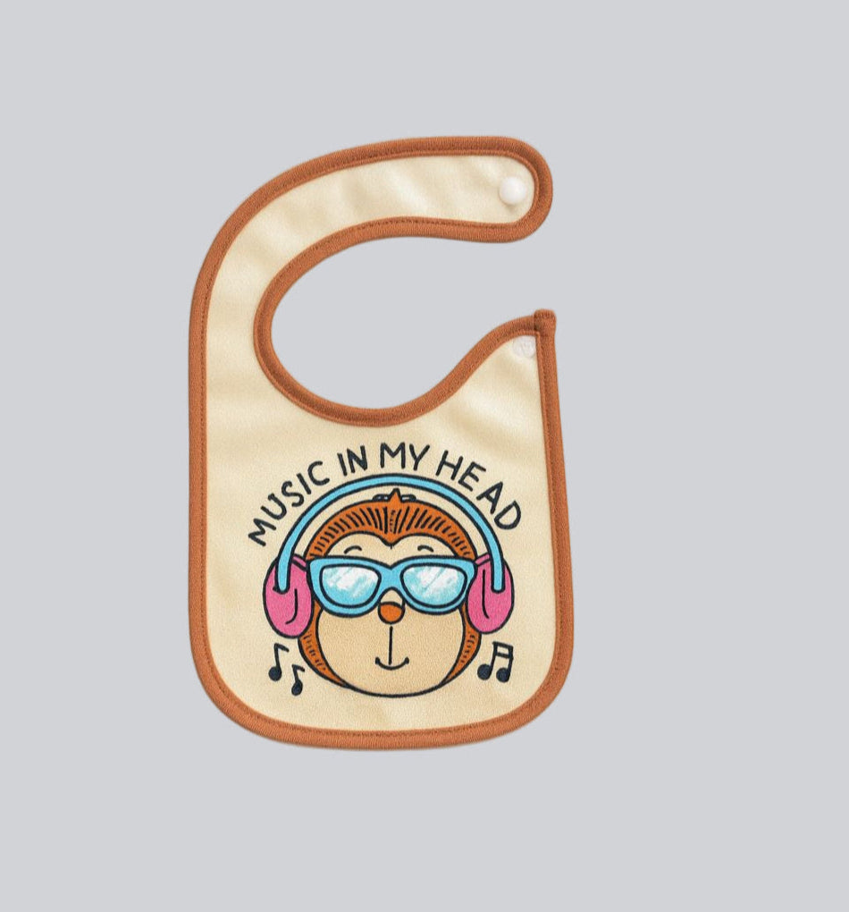 Waterproof Feeding Bibs with Snap Button Closure - Monkey Tunes