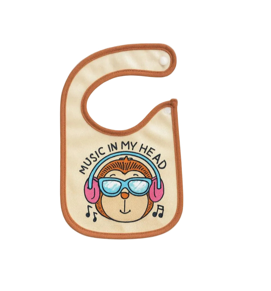 Waterproof Feeding Bibs with Snap Button Closure - Monkey Tunes