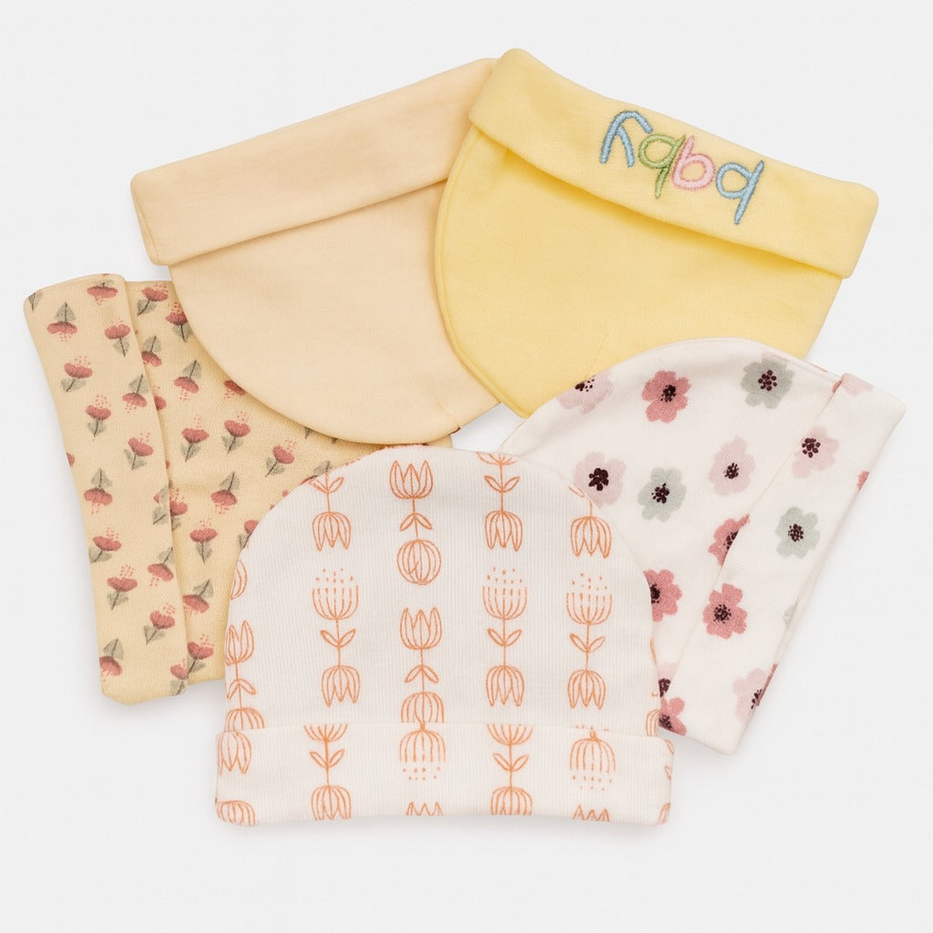 Unisex Baby Beanies Set of 5 - Golden Blossom