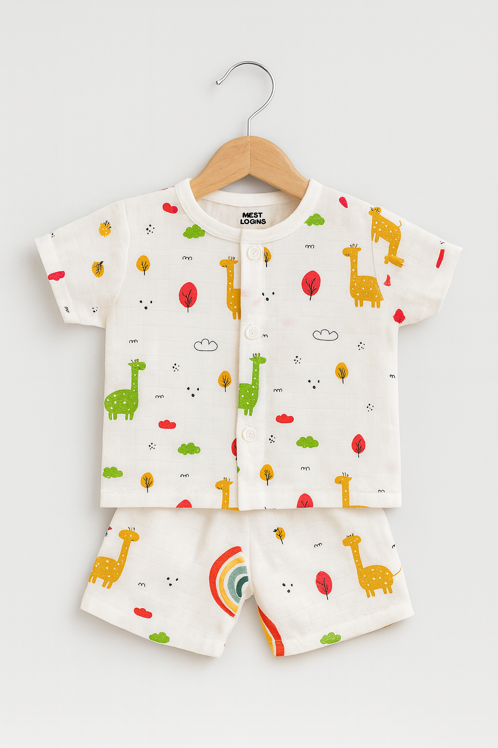 Half Sleeves Jhabla Set - Organic Cotton Muslin - Giraffe Safari