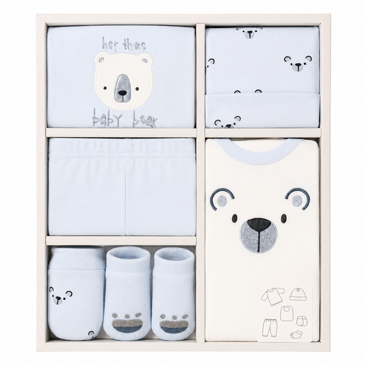 6 pcs Baby Clothing Gift Set - Blue Tiny Bear
