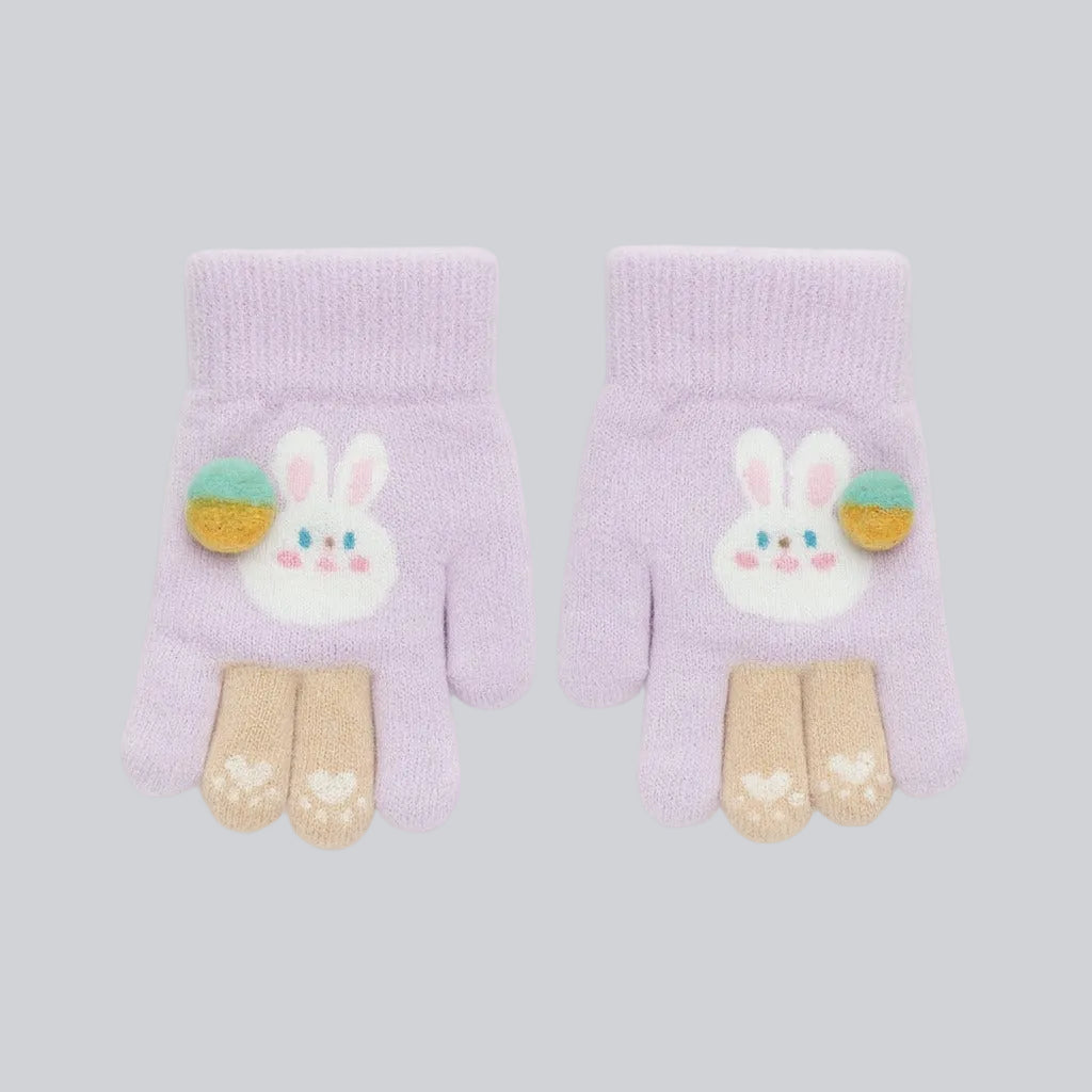 Baby Winter Finger Gloves - Lilac Bunny