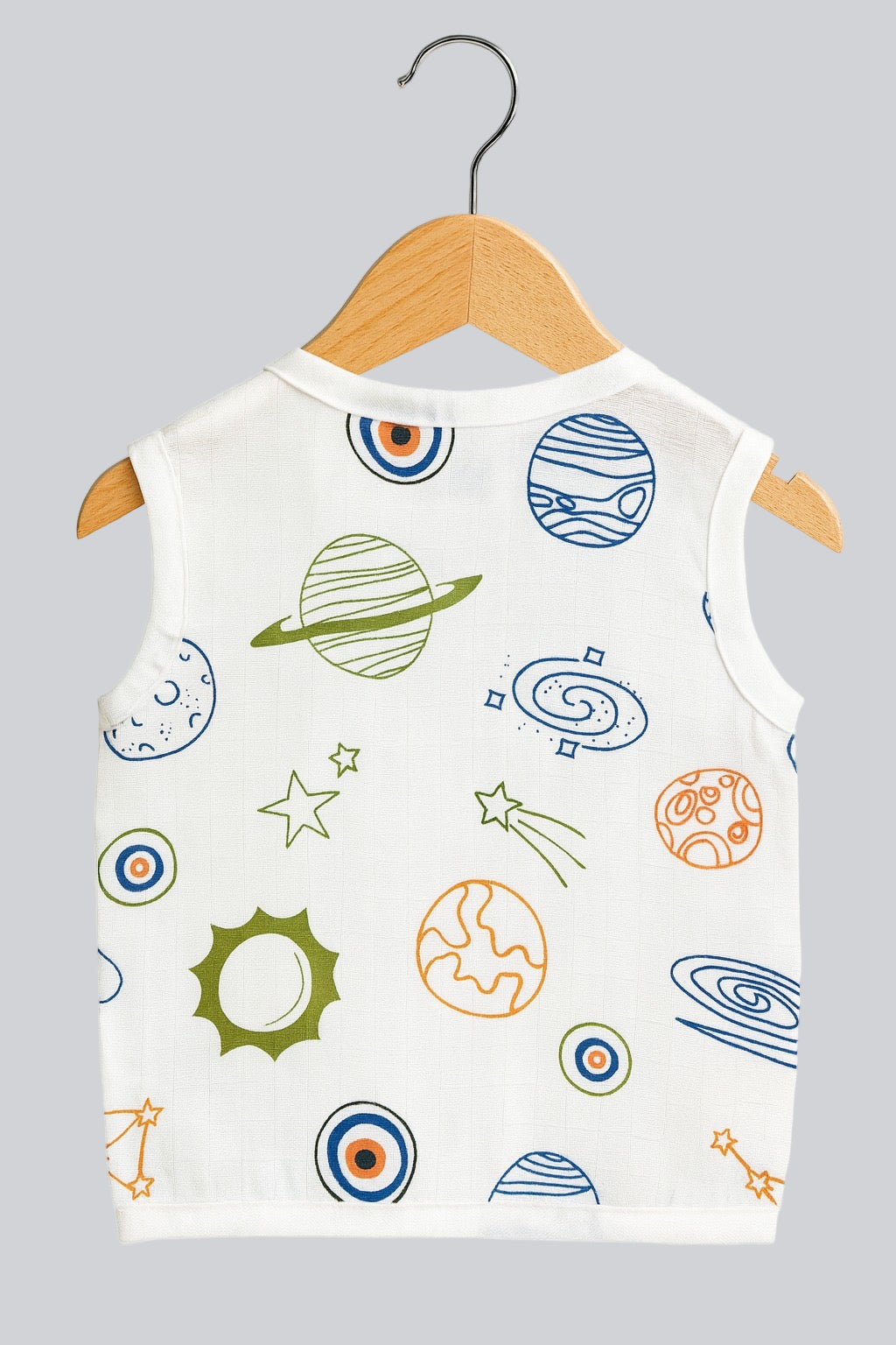 Sleeveless Jhabla With Button- Muslin - Galaxy Dreams